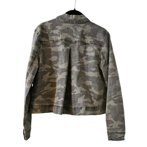 Copper Key Womens Medium Green Camo Semi Cropped Jacket Flap Pockets Button Down - Picture 2 of 8
